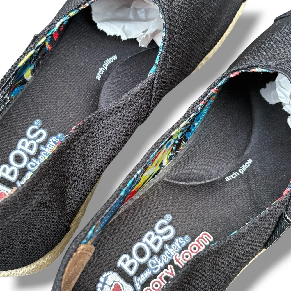BOBS from Skechers Women's Black Canvas High Jinx Espadrille‎ Flats Size 8